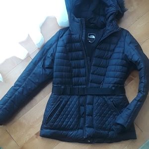 The North Face black parka with belt size large
